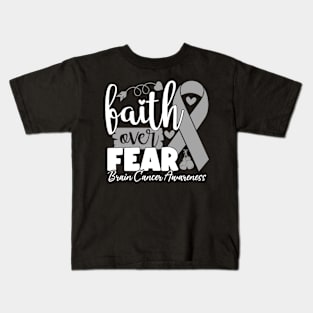 Faith Over Fear Brain Disease Chemotherapy Gray Ribbon Kids T-Shirt